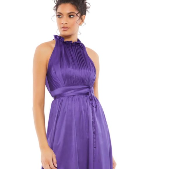 MAC DUGGAL 26633 HALTER NECK MIDI PURPLE DRESS sz 14 - Picture 1 of 5
